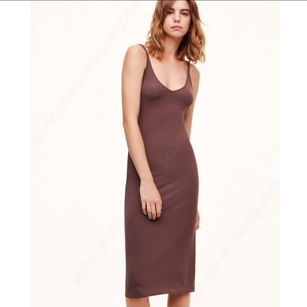 WILFRED FREE Gitte Bodycon Midi Tank Dress Olive Green V-neck XXS Aritzia - Picture 2 of 12